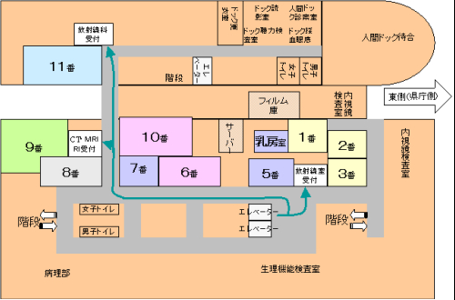 放射線検査室の案内図（2階）